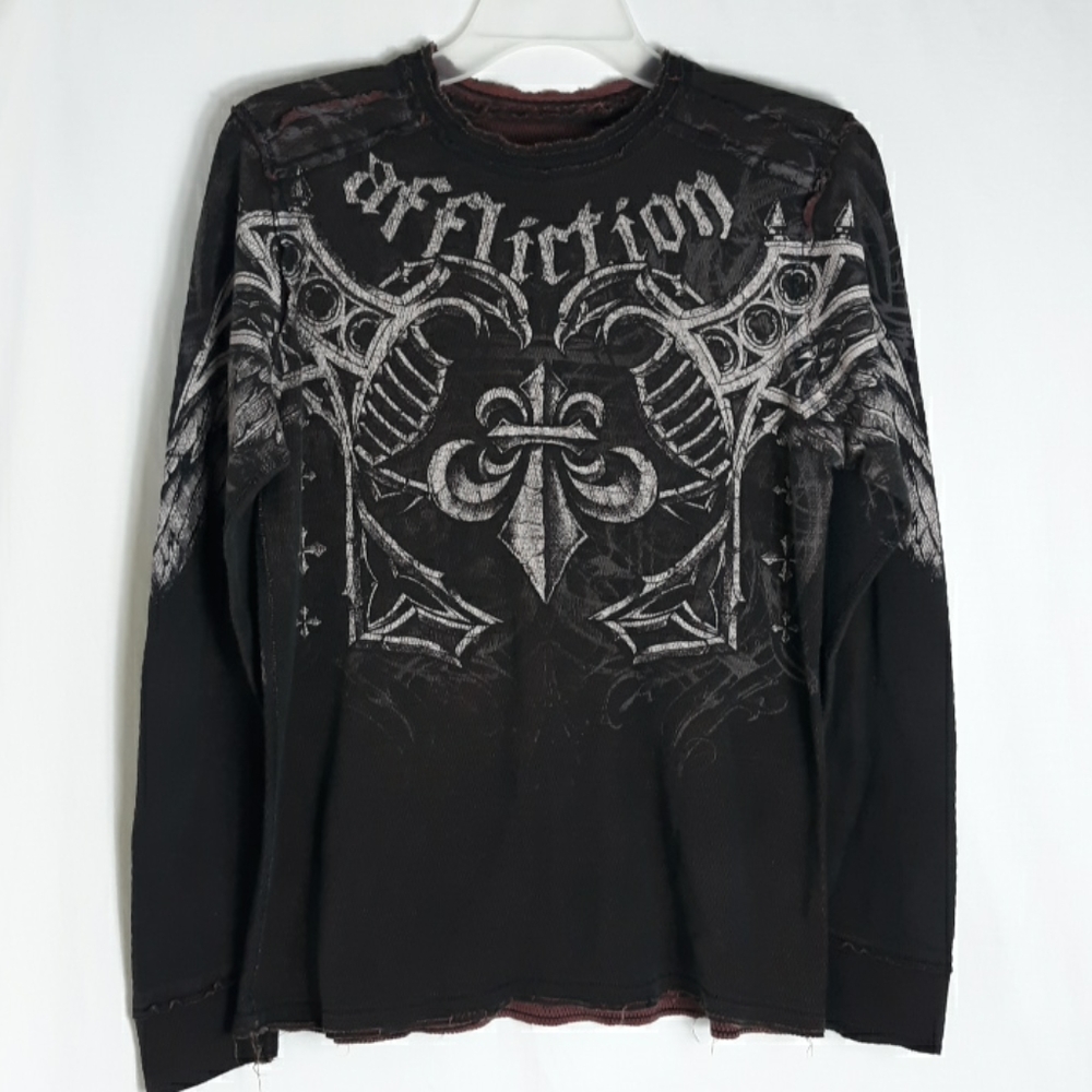 Affliction Mens Medium Distressed Pullover Sweater - Picture 1 of 6